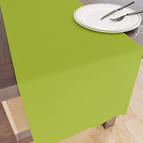 Encasa Table Runner Größe 32x150 cm | Baumwoll -Leinwand Stoff | Kalkgrün Solid Color | Waschbarer und dauerhaft von Encasa