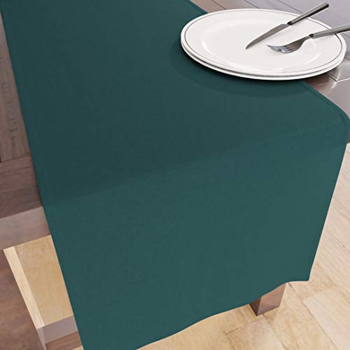 Encasa Table Runner Größe 32x150 cm | Baumwoll -Leinwand Stoff | Smaragd Solid Color | Waschbarer und dauerhaft von Encasa