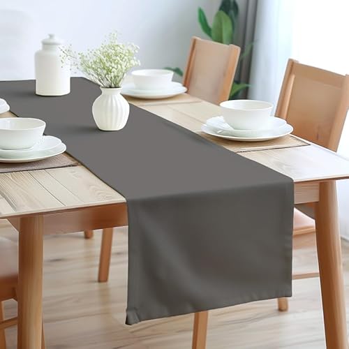 Encasa Table Runner Größe 32x183 cm | Baumwoll -Leinwand Stoff | Grau Solid Color | Waschbarer und dauerhaft von Encasa