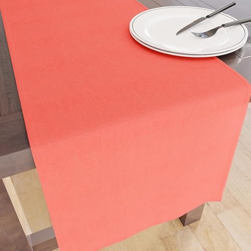 Encasa Table Runner Größe 32x183 cm | Baumwoll -Leinwand Stoff | Koralle Solid Color | Waschbarer und dauerhaft von Encasa