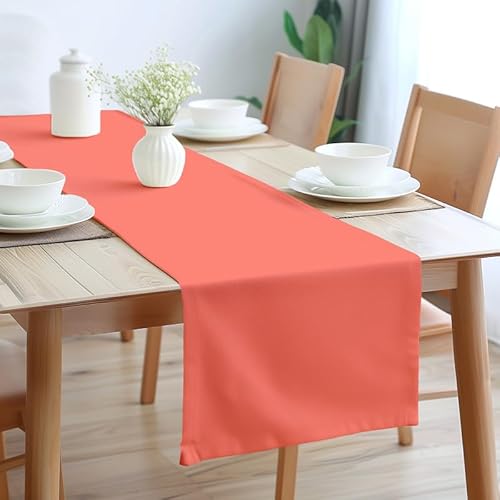 Encasa Table Runner Größe 32x183 cm | Baumwoll -Leinwand Stoff | Koralle Solid Color | Waschbarer und dauerhaft von Encasa