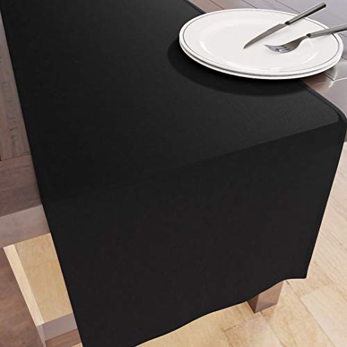 Encasa XO Table Runner Größe 32x183 cm | Baumwoll -Leinwand Stoff | Jet Black Solid Color | Waschbarer und dauerhaft von Encasa XO