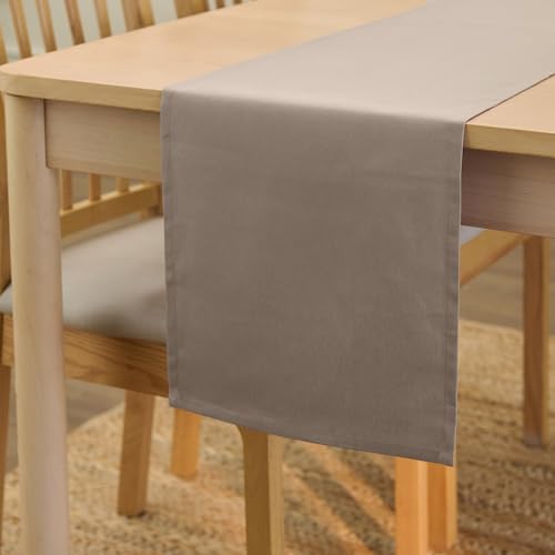 Encasa XO Table Runner Größe 32x230 cm | Baumwoll -Leinwand Stoff | Beige Solid Color | Waschbarer und dauerhaft von Encasa XO