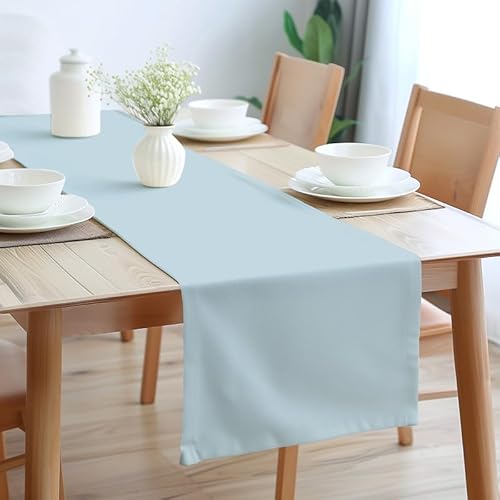 Encasa Table Runner Größe 32x230 cm | Baumwoll -Leinwand Stoff | Eisblau Solid Color | Waschbarer und dauerhaft von Encasa