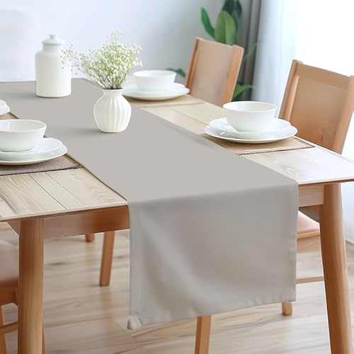 Encasa Table Runner Größe 32x230 cm | Baumwoll -Leinwand Stoff | Hellgrau Solid Color | Waschbarer und dauerhaft von Encasa