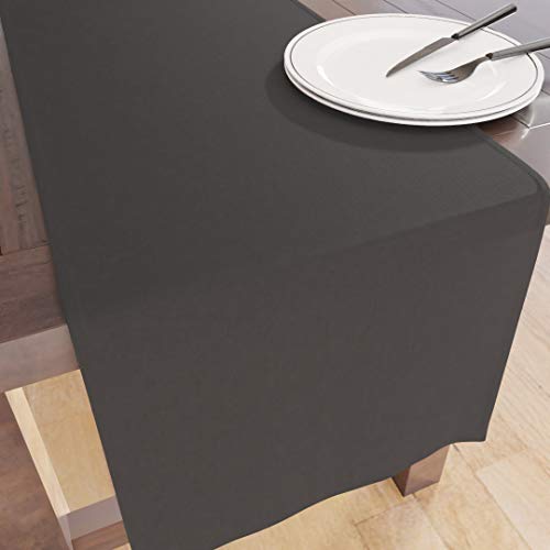 Encasa XO Table Runner Größe 32x304 cm | Baumwoll -Leinwand Stoff | Charcoal Grey Solid Color | Waschbarer und dauerhaft von Encasa XO