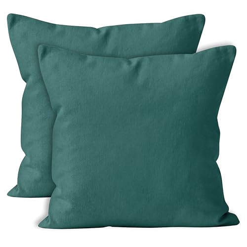 Encasa Baumwoll-Kissenbezüge, 2er-Set I 18x18 in (45x45 cm) - Emerald I kein Einsatz I einfach Kissenbezüge I Maschinenwaschbar | Nur Innen benutzen von Encasa