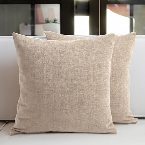 Encasa Chenille Kissenbezüge Set von 2 | Sand - (18"x18") (45x45 cm) | Dekorative Akzent Quadratische Wurfkissenbezüge Für Couch, Heimdekoration, Sofa von Encasa