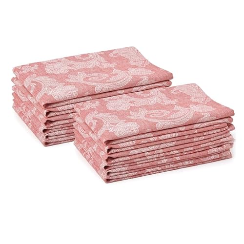 Encasa Esstisch Servietten Set von 12 I Größe 45x45 cm I Blumen Rot Jacquard -Stil Druck Auf Hausgemischte Baumwolle I Schnelle Farben, Maschinenwaschbar von Encasa