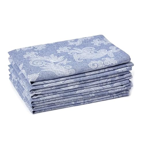 Encasa Esstisch Servietten Set von 6 I Größe 45x45 cm I Blumen Blau Jacquard -Stil Druck Auf Hausgemischte Baumwolle I Schnelle Farben, Maschinenwaschbar von Encasa