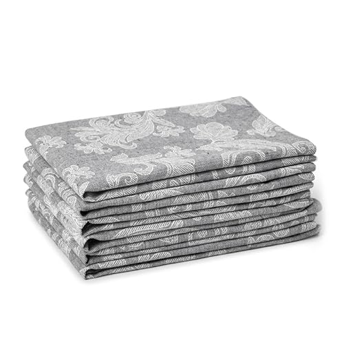 Encasa Esstisch Servietten Set von 6 I Größe 45x45 cm I Blumen Grau Jacquard -Stil Druck Auf Hausgemischte Baumwolle I Schnelle Farben, Maschinenwaschbar von Encasa