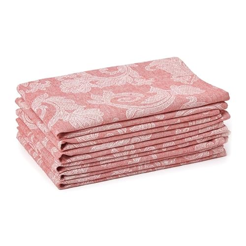 Encasa Esstisch Servietten Set von 6 I Größe 45x45 cm I Blumen Rot Jacquard -Stil Druck Auf Hausgemischte Baumwolle I Schnelle Farben, Maschinenwaschbar von Encasa