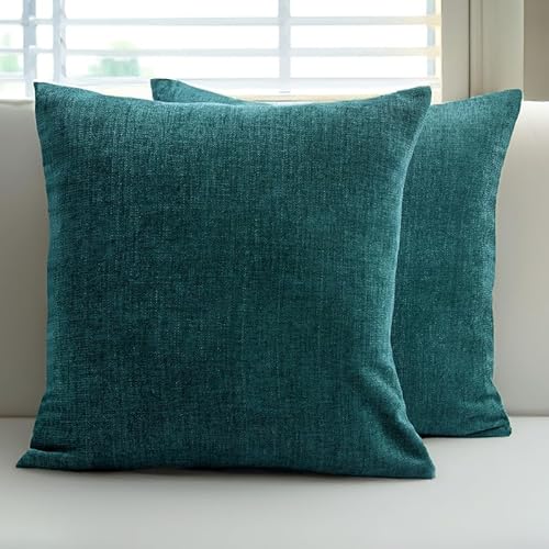 Encasa Chenille Kissenbezüge Set von 2 | Azul Blau - (18"x18") (45x45 cm) | Dekorative Akzent Quadratische Wurfkissenbezüge Für Couch, Heimdekoration, Sofa von Encasa XO