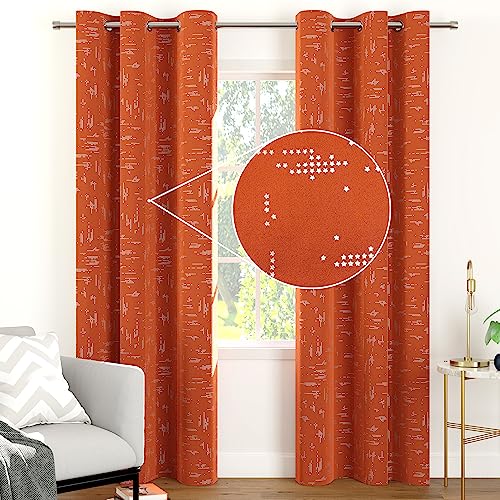 Encasa Gedruckte Blackout -Vorhänge 113x213 cm, 2 Pcs | Silberfolie Citylight Orange Design I Raumverdunkelung - Blöcke 85% Licht | Schall- und Hitzereduzierung für Schlafzimmer ich Waschbar von Encasa