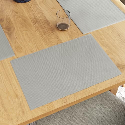 Encasa XO Platzsets Esstisch Set von 6 | Hellgrau | Fein gerippte Baumwoll-Tischunterlage | Größe 48x32 cm | Maschinenwaschbar von Encasa XO