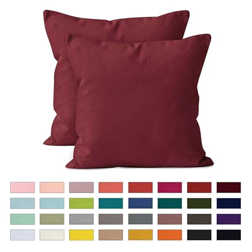 Encasa Baumwoll-Kissenbezüge, 2er-Set I 24x24 in (60x60 cm) - Rich Maroon I kein Einsatz I einfach Kissenbezüge I Maschinenwaschbar | Nur Innen benutzen von Encasa