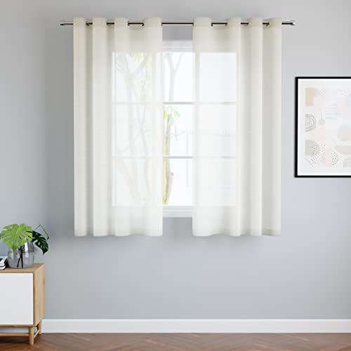 Encasa Home Voile Gardinen mit Ösen aus Baumwolle und Cream Textur – 2er Set – Halbtransparente Vorhänge für Fenster, Wohnzimmer, Balkon, Schlafzimmer 142 x 137 cm von Encasa