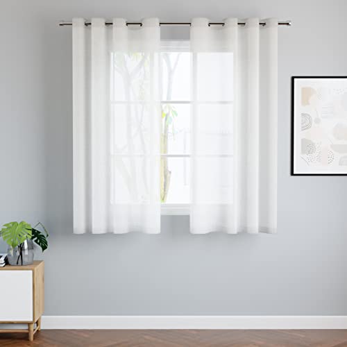 Encasa Home Voile Gardinen mit Ösen aus Baumwolle und White Textur – 2er Set – Halbtransparente Vorhänge für Fenster, Wohnzimmer, Balkon, Schlafzimmer 142 x 137 cm von Encasa