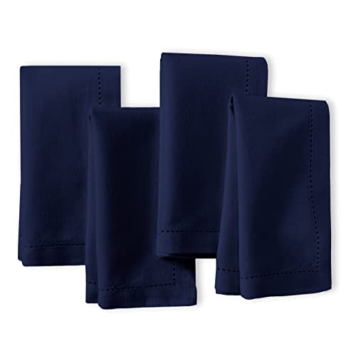 Encasa Baumwollstoffservietten mit Hohlsaum, 4er-Set | Einfarbige Scotch Blue Farbe | Größe 43x43 cm | Servietten für die Esstischdekoration – waschbar und wiederverwendbar von Encasa