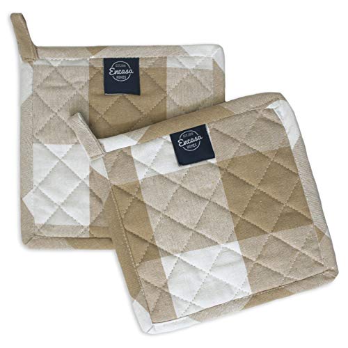 Encasa Homes 21 cm Ofen-Mikrowellen-Topflappen (2er-Set) zum Kochen und Backen in der Küche - hitzebeständig, Schutz der Hände vor heißen Gerätschaften - Buffalo Beige Checks von Encasa