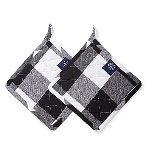 Encasa Homes 21 cm Ofen-Mikrowellen-Topflappen (2er-Set) zum Kochen und Backen in der Küche - hitzebeständig, Schutz der Hände vor heißen Gerätschaften - Buffalo Black Checks von Encasa