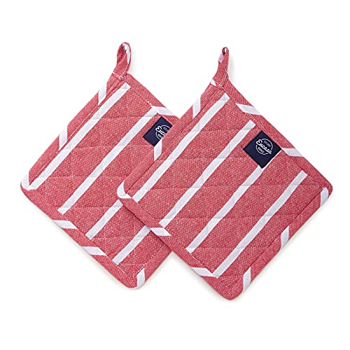 Encasa Homes 21 cm Ofen-Mikrowellen-Topflappen (2er-Set) zum Kochen und Backen in der Küche - hitzebeständig, Schutz der Hände vor heißen Gerätschaften - Roma Red Stripes von Encasa