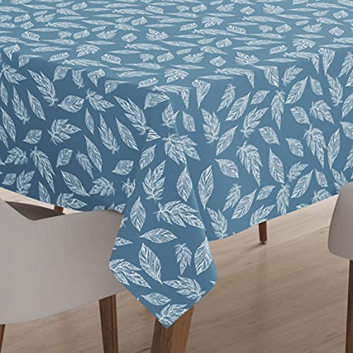 Encasa Homes Bedruckte Tischdecke 142 x 180 cm für 4 to 6 Seater Esstisch, 100% Baumwolle, maschinenwaschbar, strapazierfähig, rechteckig, für Zuhause, Restaurant, Bankett - Big Leaves Blue von Encasa