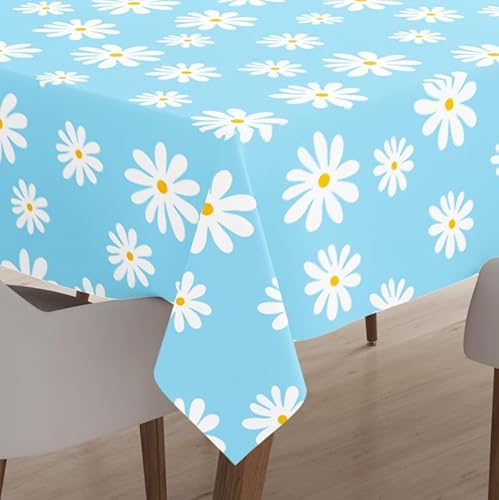 Encasa Homes Bedruckte Tischdecke 142 x 230 cm für 6 to 8 Seater Esstisch, 100% Baumwolle, maschinenwaschbar, strapazierfähig, rechteckig, für Zuhause, Restaurant, Bankett - Daisy Blue von Encasa