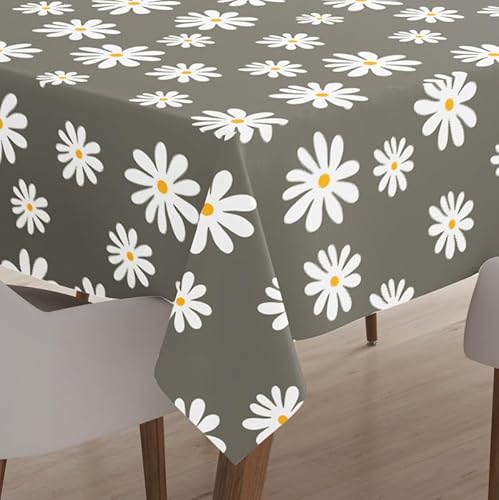 Encasa Homes Bedruckte Tischdecke 142 x 230 cm für 6 to 8 Seater Esstisch, 100% Baumwolle, maschinenwaschbar, strapazierfähig, rechteckig, für Zuhause, Restaurant, Bankett - Daisy Grey von Encasa