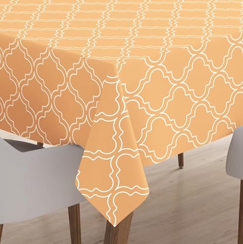 Encasa Homes Bedruckte Tischdecke 142x180 cm für 4 to 6 Seater Esstisch, 100% Baumwolle, maschinenwaschbar, strapazierfähig, rechteckig, für Zuhause, Restaurant, Bankett - Pfirsich-Fliesen von Encasa