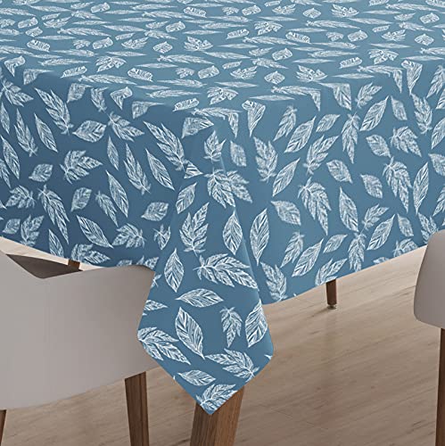 Encasa Homes Bedruckte Tischdecke 145 x 145 cm für Square Esstisch, 100% Baumwolle, maschinenwaschbar, strapazierfähig, rechteckig, für Zuhause, Restaurant, Bankett - Big Leaves Blue von Encasa