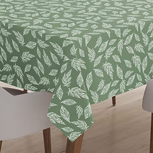 Encasa Homes Bedruckte Tischdecke 145 x 145 cm für Square Esstisch, 100% Baumwolle, maschinenwaschbar, strapazierfähig, rechteckig, für Zuhause, Restaurant, Bankett - Big Leaves Green von Encasa