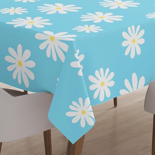 Encasa Homes Bedruckte Tischdecke 145 x 145 cm für Square Esstisch, 100% Baumwolle, maschinenwaschbar, strapazierfähig, rechteckig, für Zuhause, Restaurant, Bankett - Daisy Blue von Encasa