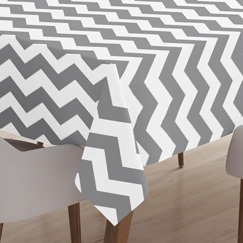 Encasa Homes Bedruckte Tischdecke 145x180 cm für Esstisch, 100% Baumwolle, maschinenwaschbar, strapazierfähig, rechteckig, für Zuhause, Restaurant, Bankett - Zig Zag von Encasa