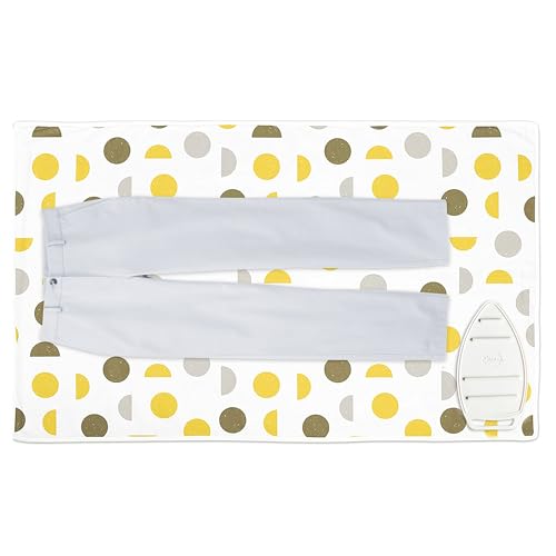 Encasa XO Bügelmatte (Groß 120x70 cm) mit 3 mm Polsterung & Silikonbügel für Dampfbügeln auf Tisch oder Bett - Hitzebeständige Tischbügeldecke, bugeltischauflage bugelunterlage - Yellow Moon von Encasa XO