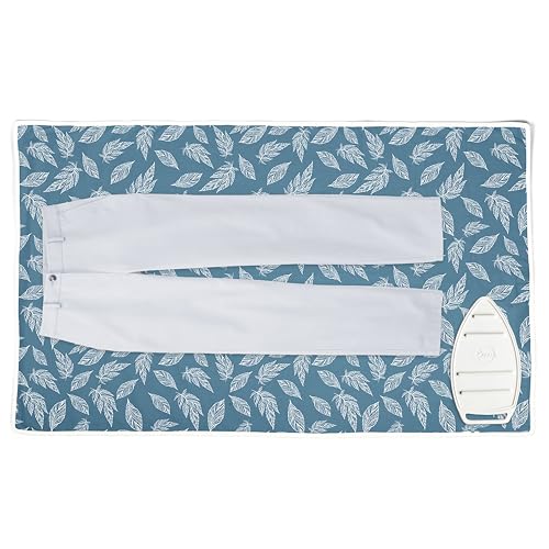 Encasa XO Bügelmatte (Groß 70x50 cm) mit 3 mm Polsterung & Silikonbügel für Dampfbügeln auf Tisch oder Bett - Hitzebeständige Tischbügeldecke, bugeltischauflage bugelunterlage - Big Leaves Blue von Encasa XO