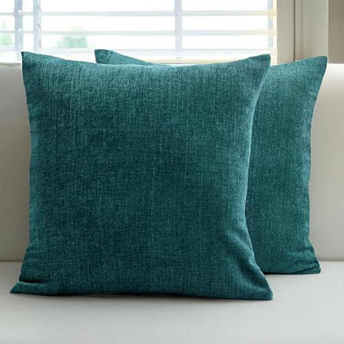 Encasa Homes Chenille kissenbezüge 2 Stück Set - Azul Blau - 40 x 40 cm Strukturierte einfarbige, weiche & Glatte, quadratische Akzentdekorationskissen für Couch, Sofa, Stuhl, Bett & Boden von Encasa