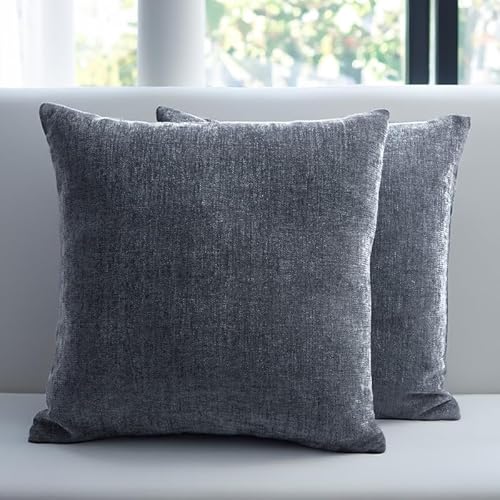 Encasa Chenille Kissenbezüge Set von 2 | Denim - (24"x24") (60x60 cm) | Dekorative Akzent Quadratische Wurfkissenbezüge Für Couch, Heimdekoration, Sofa von Encasa