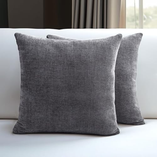 Encasa Chenille Kissenbezüge Set von 2 | Grau - (16"x16") (40x40 cm) | Dekorative Akzent Quadratische Wurfkissenbezüge Für Couch, Heimdekoration, Sofa von Encasa