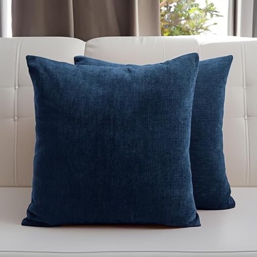 Encasa Chenille Kissenbezüge Set von 2 | Königsblau - (16"x16") (40x40 cm) | Dekorative Akzent Quadratische Wurfkissenbezüge Für Couch, Heimdekoration, Sofa von Encasa