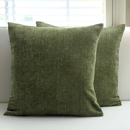 Encasa Chenille Kissenbezüge Set von 2 | Moos - (20"x20") (50x50 cm) | Dekorative Akzent Quadratische Wurfkissenbezüge Für Couch, Heimdekoration, Sofa von Encasa