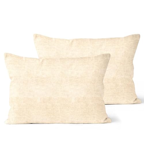 Encasa Chenille Kissenbezüge Set von 2 | Natürlich - (12"x20") (30x50 cm) | Dekorative Akzent Quadratische Wurfkissenbezüge Für Couch, Heimdekoration, Sofa von Encasa