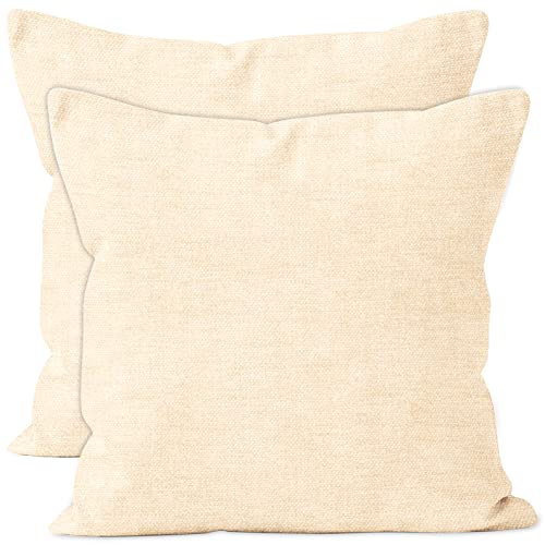 Encasa Chenille Kissenbezüge Set von 2 | Natürlich - (20"x20") (50x50 cm) | Dekorative Akzent Quadratische Wurfkissenbezüge Für Couch, Heimdekoration, Sofa von Encasa