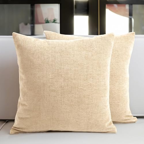 Encasa Chenille Kissenbezüge Set von 2 | Natürlich - (18"x18") (45x45 cm) | Dekorative Akzent Quadratische Wurfkissenbezüge Für Couch, Heimdekoration, Sofa von Encasa