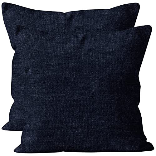 Encasa Chenille Kissenbezüge Set von 2 | Navy blau - (16"x16") (40x40 cm) | Dekorative Akzent Quadratische Wurfkissenbezüge Für Couch, Heimdekoration, Sofa von Encasa