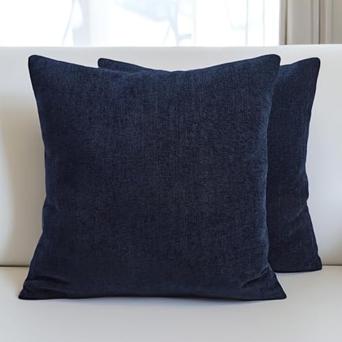 Encasa Chenille Kissenbezüge Set von 2 | Navy blau - (20"x20") (50x50 cm) | Dekorative Akzent Quadratische Wurfkissenbezüge Für Couch, Heimdekoration, Sofa von Encasa