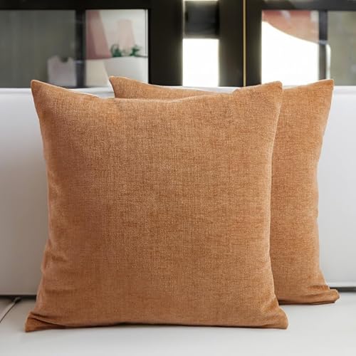 Encasa Chenille Kissenbezüge Set von 2 | Pfirsich - (16"x16") (40x40 cm) | Dekorative Akzent Quadratische Wurfkissenbezüge Für Couch, Heimdekoration, Sofa von Encasa