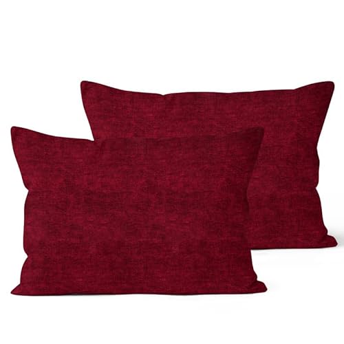 Encasa Chenille Kissenbezüge Set von 2 | Scharlachrot - (12"x20") (30x50 cm) | Dekorative Akzent Quadratische Wurfkissenbezüge Für Couch, Heimdekoration, Sofa von Encasa