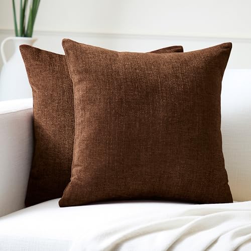 Encasa XO Chenille Kissenbezüge Set von 2 | Chocolate - (16"x16") (40x40 cm) | Dekorative Akzent Quadratische Wurfkissenbezüge Für Couch, Heimdekoration, Sofa von Encasa XO
