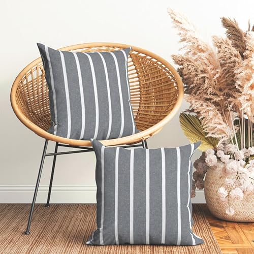 Encasa Homes Cushion Covers 2 pcs Set (60 x 60 cm) - Roma Grey Stripes - Decorative Large Square Colourful Washable Eco - Cotton, Throw Pillow Cases for Living Room, Sofa, Bedroom, Home & Hotel von Encasa